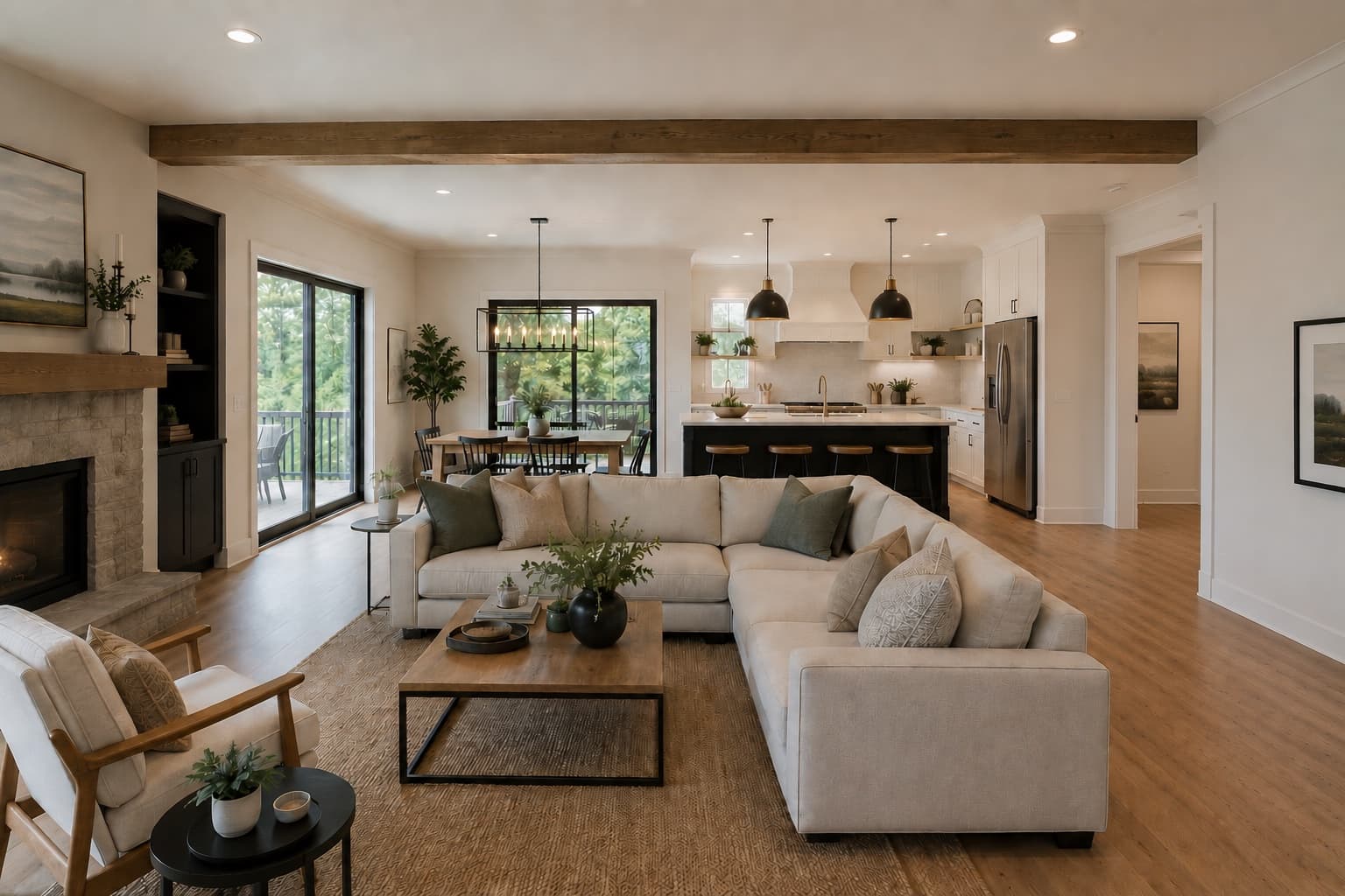 Whole-home interior repaint with open-plan living, kitchen, and dining